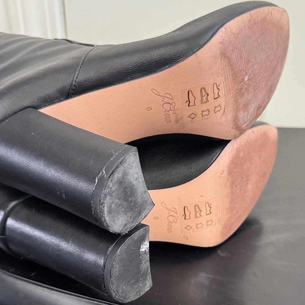 J. Crew Elegant Black Pull Up Soft Leather Heeled Boots, Sz 8 - Picture 10 of 12